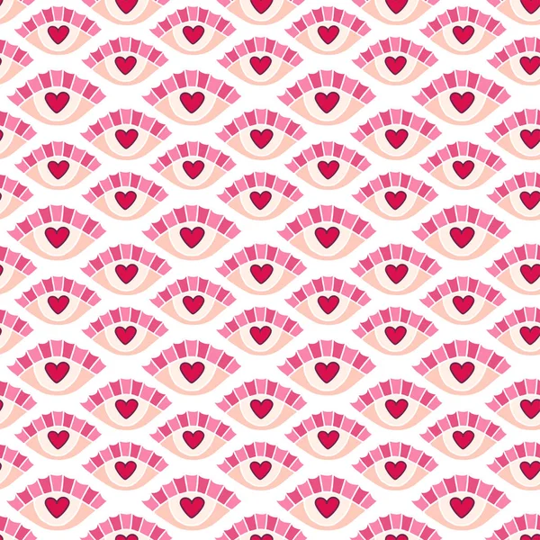 Ojos del corazón patrón sin costuras. Bonita textura de garabato. Papel textil para imprimir o envolver. Diseño de embalaje divertido. Fondo día de San Valentín . — Archivo Imágenes Vectoriales