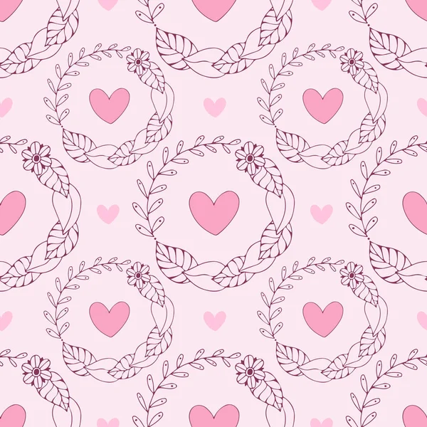 ピンクのシームレスな背景 テキスタイルデザインのパターン ハートシームレスパターン 女の赤ちゃんの生地プリント — ストックベクタ