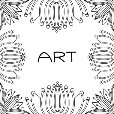 Çiçek dekorasyonlu vektör çerçevesi. Kapak için çiçek arka plan. Lineer çiçekler borber. Dekoratif çizgi çerçevesi