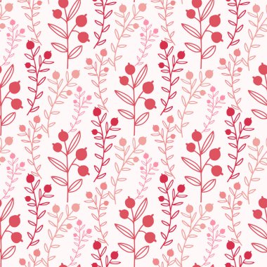 Kırmızı dalları ve çilek ile Çiçek dikişsiz desen. Botanik tekstil tasarımı. Çiçek süslemeli doğa deseni