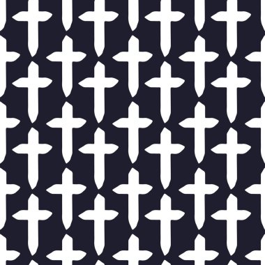 Basit haçlar deseni. İskandinav tarzında minimalist dikişsiz desen. Siyah arka planda beyaz haçlar
