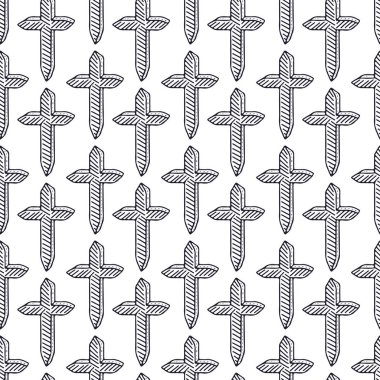 Desen arka planını geçer. Minimalist dikişsiz desen. El çizilmiş dekoratif haçlar tasarım