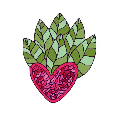 Yapraklı kalp. Yalıtılmış vektör illüstrasyon. Kalp baskı tasarımı