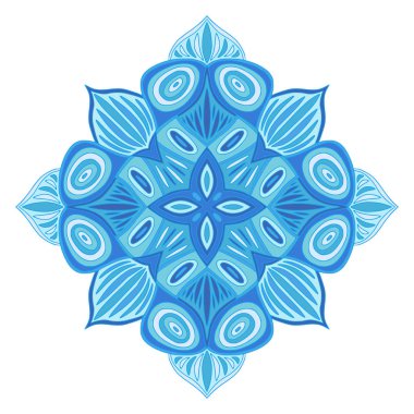 Süs Mavisi Mandala. Soyut süs deseni. Mavi renklerde iç mandala baskı. Soyut tasarım dekorasyonu