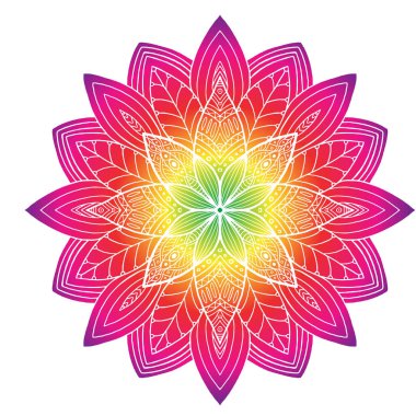 Süs Çiçek Mandala. Halı süs deseni. İç mandala pembe ve sarı renklerde baskı. Tropikal yaz tasarım dekorasyonu için parlak çiçek