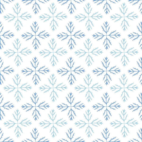 Schnee Nahtlose Muster Dekorative Schneeflocken Hintergrund Wintervektormuster Blauer Schneeflocken Druck — Stockvektor