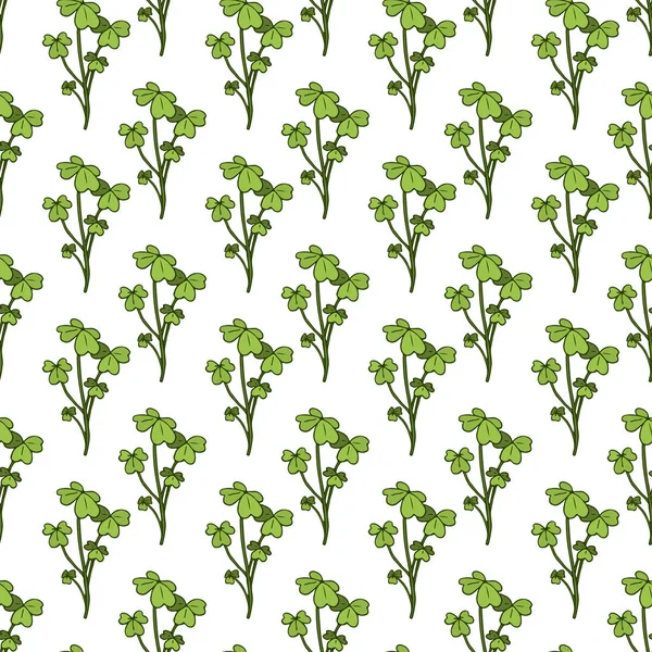 Shamrock Naadloze Patroon Natuur Textiel Ontwerp Botanic Print Groene Kleuren — Stockvector