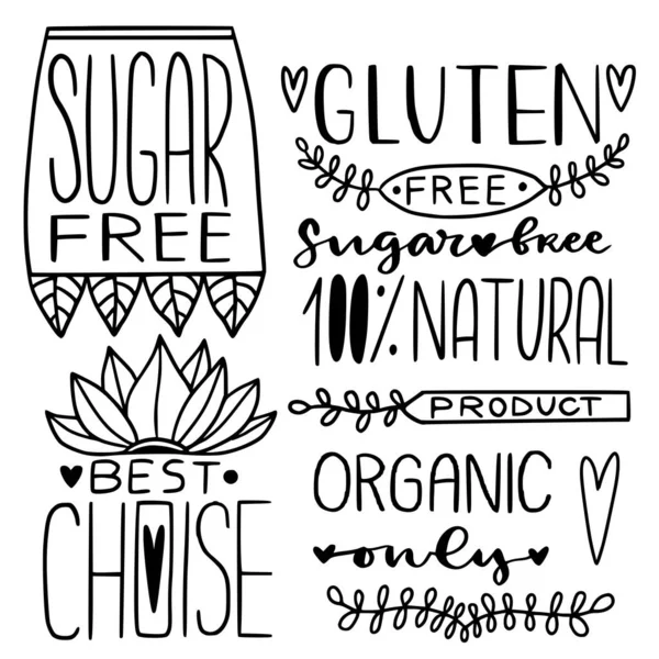 Senza Zucchero Senza Glutine Scelta Migliore Etichette Prodotti Naturali Fatti — Vettoriale Stock