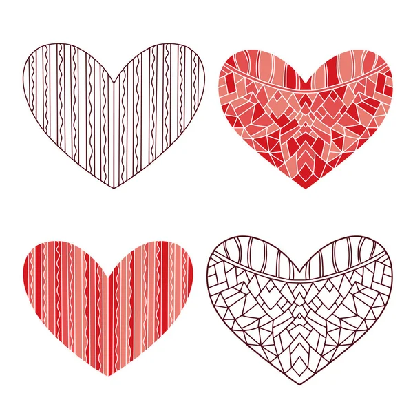 Herzen Dekorative Kollektionen Vektorillustration Für Den Valentinstag Farbe Und Lineare — Stockvektor