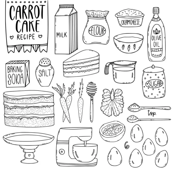 Кухонне Начиння Векторні Елементи Рецепт Морквяного Торта Рецепт Приготування Випічки — стоковий вектор