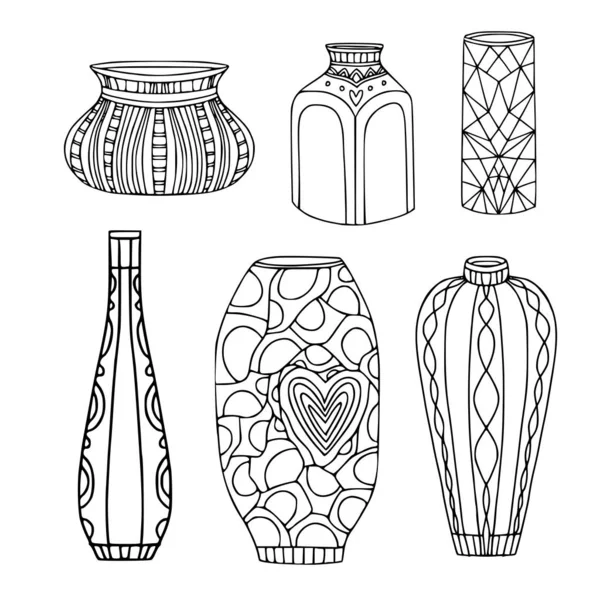 花瓶ベクトルセット ホームインテリア 現代の輪郭の花瓶 ベクトルグラフィックイラスト 白い背景に隔離 — ストックベクタ