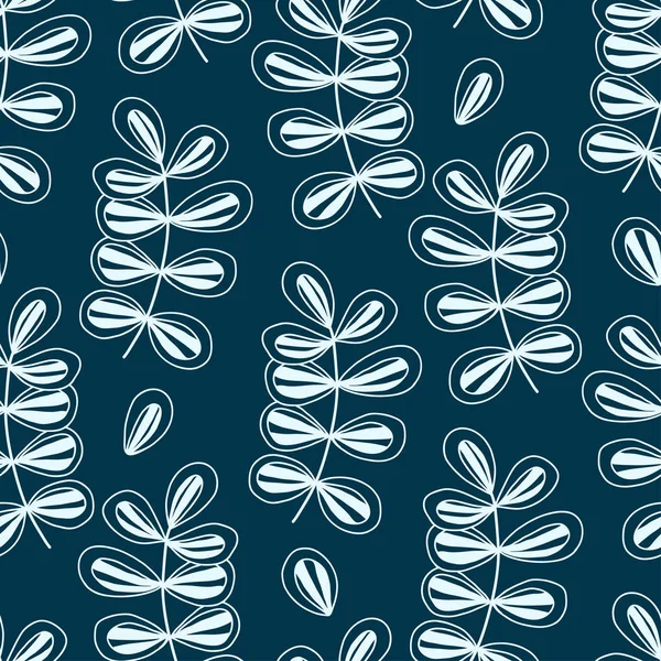 花卉无缝图案 矢量背景设计 蓝色叶子图案 纺织印花设计 — 图库矢量图片