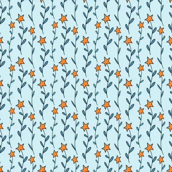 Stjärnklara Sömlösa Mönster Blommönster Orange Och Blå Färger Skriv För — Stock vektor
