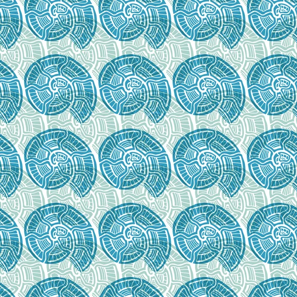 黑色和蓝绿色外壳无缝图案 背景与螺旋装饰 纺织品设计的贝壳图案 壁纸打印 — 图库矢量图片