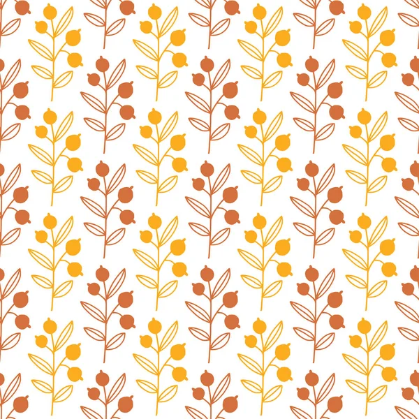 花卉无缝图案 树枝和浆果背景 自然纺织图案 秋季矢量设计 — 图库矢量图片