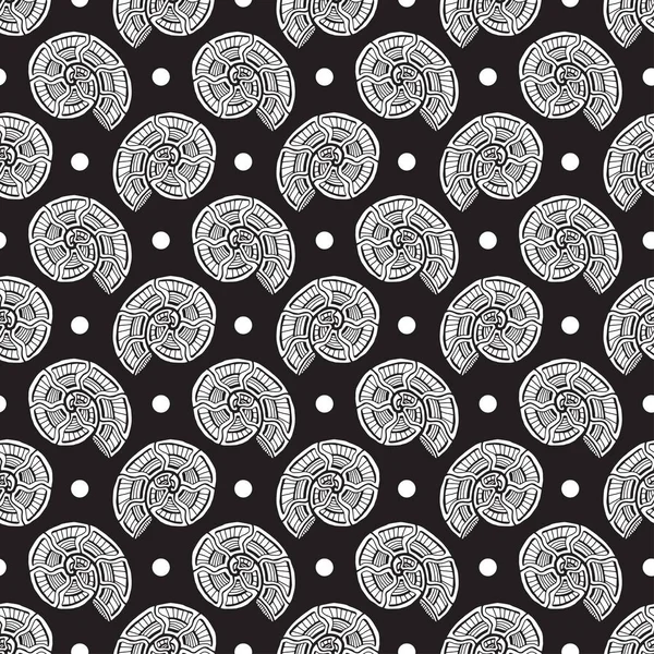 Modèle Spirale Noir Blanc Ammonite Fond Sans Couture Motif Coquillages — Image vectorielle