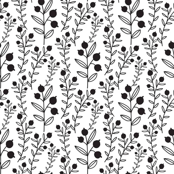 Motif Naturel Sans Couture Couleurs Noir Blanc Branches Baies Conception — Image vectorielle