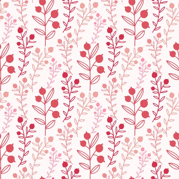 Naadloze Bloemen Patroon Met Rode Takken Bessen Botanische Textiel Ontwerp — Stockvector