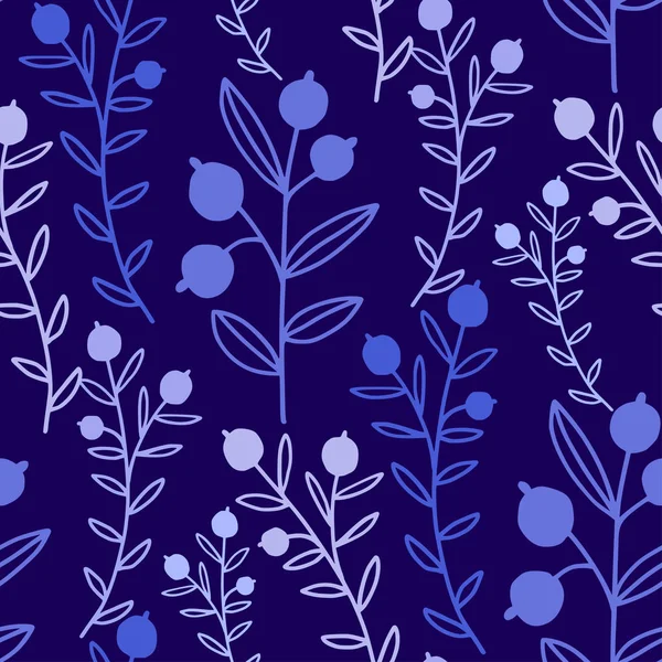 Mavi Dalları Çilek Ile Çiçek Dikişsiz Desen Botanik Tekstil Tasarımı — Stok Vektör