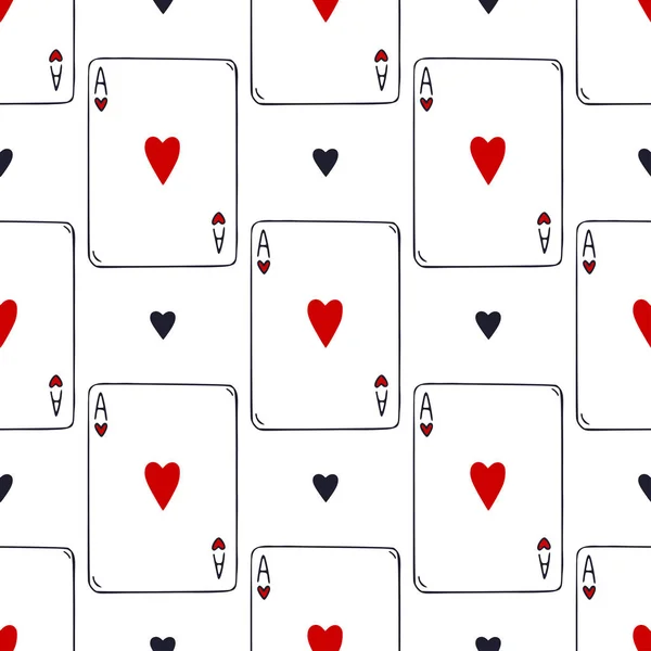 Spielkarten Nahtloses Muster Ass Der Herzen Vektorhintergrund Kartenspielmuster Glücksspiel Dekoration — Stockvektor