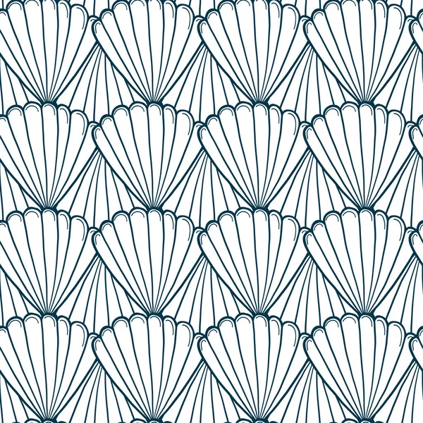 Skal Sömlösa Mönster Nautisk Färgning Sida Bakgrund Seashells Mönster Design — Stock vektor
