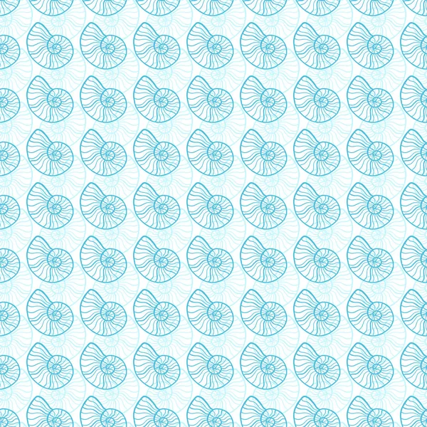 Skal Sömlösa Mönster Nautisk Bakgrund Blå Färger Seashells Mönster Design — Stock vektor