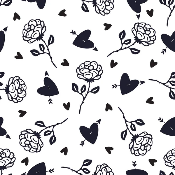 Винтажные Черно Белые Розы Фон Цветочный Бесшовный Рисунок Розовые Цветы — стоковый вектор