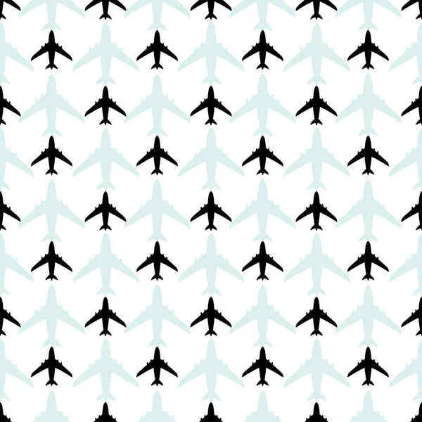 Patrón Vector Avión Fondo Aeroplano Simple Colores Negro Azul — Vector de stock