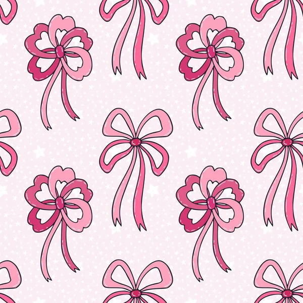 Bezszwowy Wzór Różowymi Kokardkami Baby Girl Tapety Wzór Tkaniny Wektorowej — Wektor stockowy