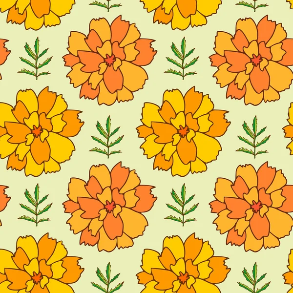 Marigold Seamless Pattern Floral Background Textile Wallpaper Herbal Tea Wrapping — Stock Vector