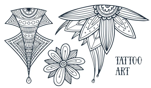 Dövme Tasarımı Için Çiçek Oryantal Süs Etnik Tarzda Dekorasyon Yetişkin — Stok Vektör