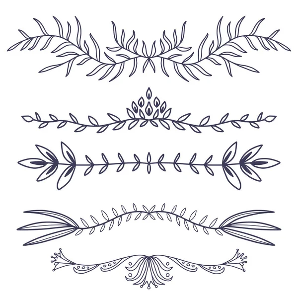 Divisores Adornos Florales Decoración Dibujada Mano Hojas Ornamentales Rústicas Flotar — Vector de stock