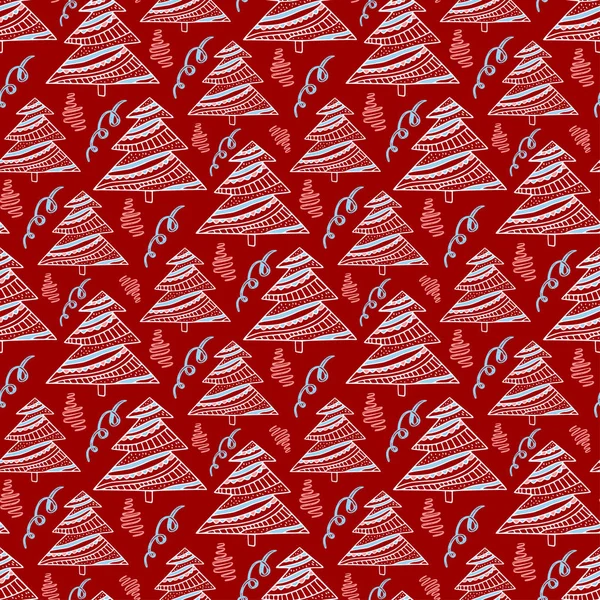 New Year Trees Seamless Pattern Christmas Print Design Red Fir — Stok Vektör