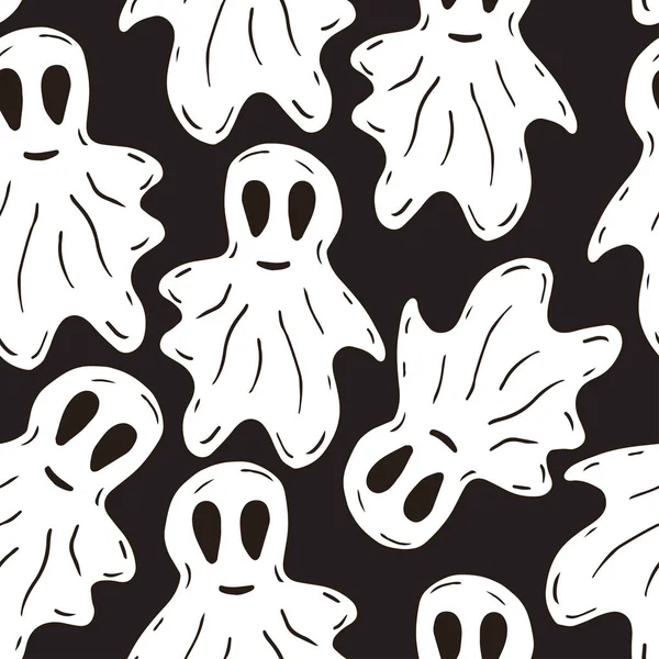 Halloween Pattern Funny Ghosts Pattern Seamless Spooky Background Cartoon Style — 스톡 벡터