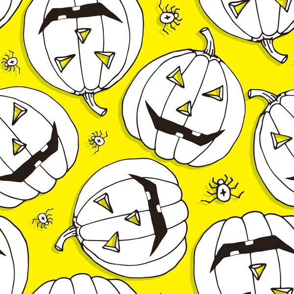 Modèle Sans Couture Halloween Drôle Fond Vecteur Citrouilles Modèle Dessin — Image vectorielle