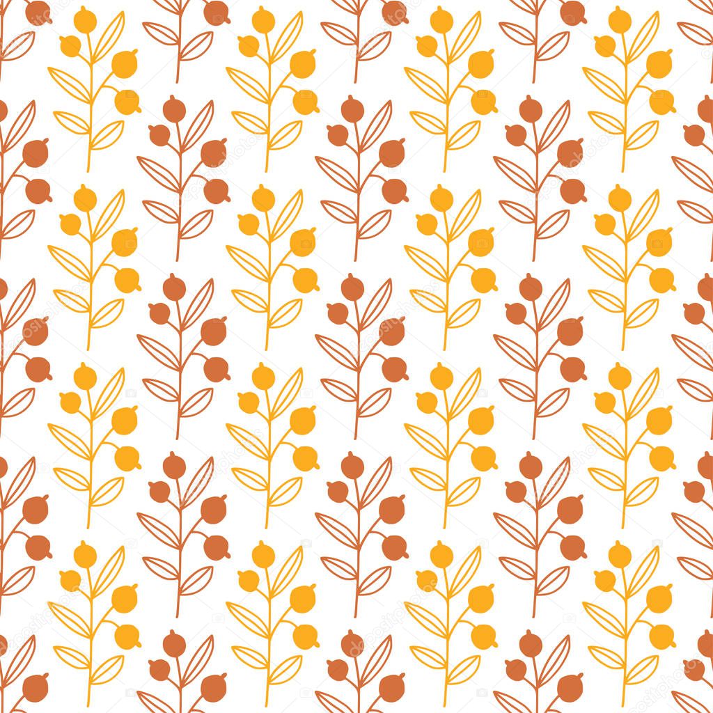 Floral seamless pattern. Branches and berries background. Nature textile pattern. Autumn vector design