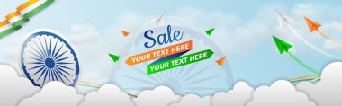 Indian Independence Day or Republic Day Sale Web Banner on Cloudy Background. clipart