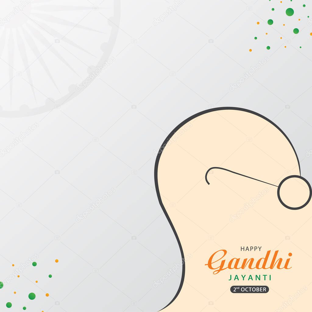 Gandhi Jayanti Wishes on 2nd october with Mahatma Gandhi Lineart Vector