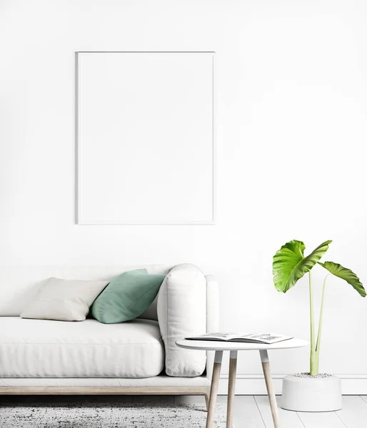 Interior Modern Bergaya Dengan Bingkai Kayu Pada Latar Belakang Putih — Stok Foto
