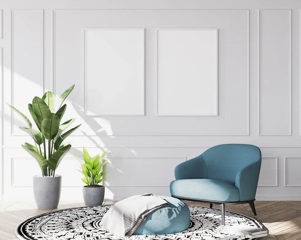 Elegante Sala Estar Interior Apartamento Moderno Mobiliário Moderno Branco Simular — Fotografia de Stock