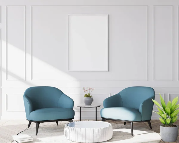 Stylový Interiér Obývacího Pokoje Moderního Apartmánu Módního Nábytku Bílá Modelka — Stock fotografie