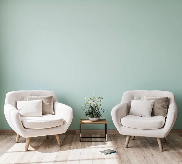Elegante Luz Verde Beige Diseño Interior Sala Estar Pared Verde — Foto de Stock