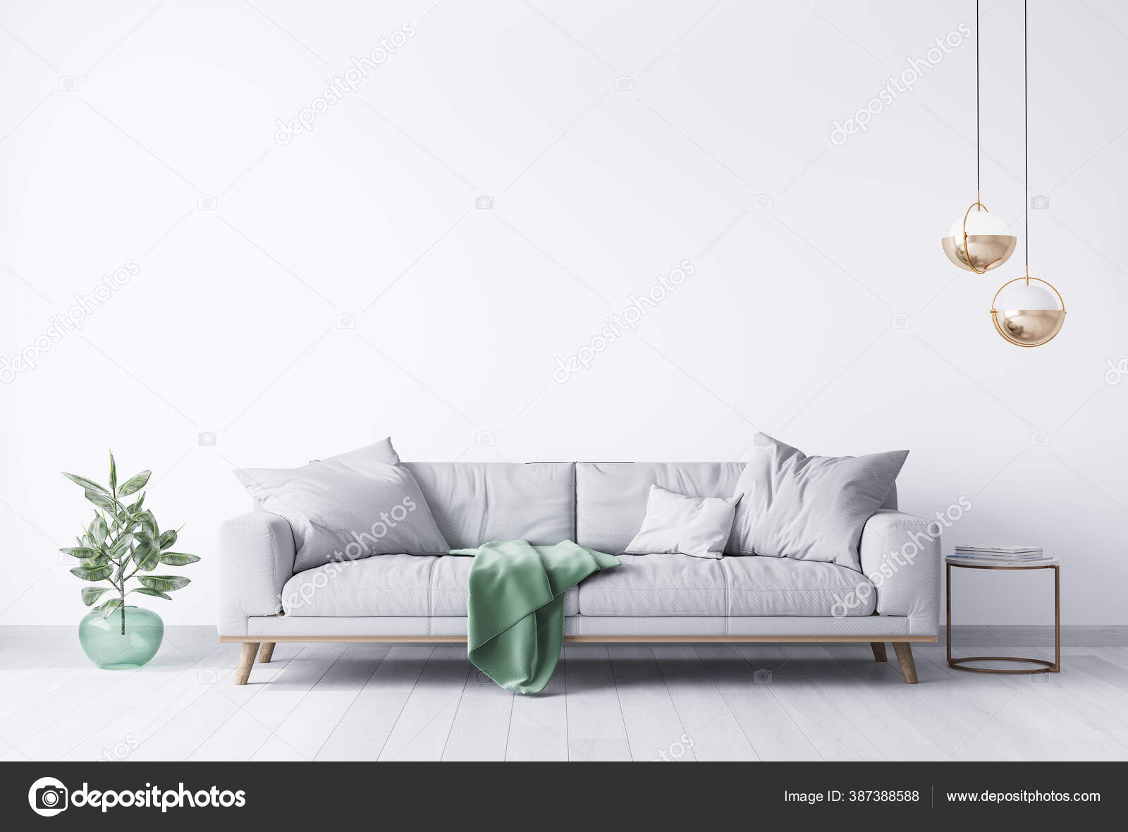 Interior House Simple White Background Mock Grey Velvet Sofa Green Stock  Photo by ©lilasGH 387388588
