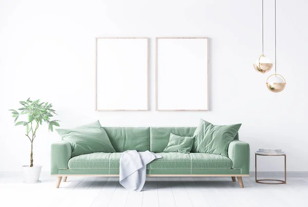 Casa Interior Com Quadro Fundo Branco Simples Simular Sofá Veludo — Fotografia de Stock