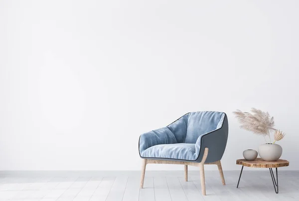 Diseño Mínimo Sala Estar Muebles Azules Beige Sobre Fondo Blanco —  Fotos de Stock