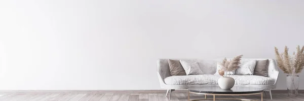 スタイリッシュな白いモダンなリビングルームのインテリア 家の装飾 — ストック写真