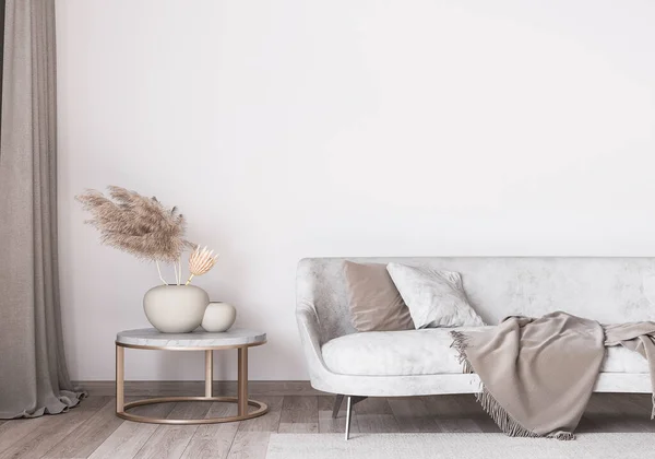 Elegante Branco Moderno Sala Estar Interior Decoração Casa — Fotografia de Stock