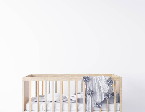 В современном интерьере фон, дизайн детской комнаты, макет детской, скандинавский стиль, 3D рендеринг, 3D иллюстрация