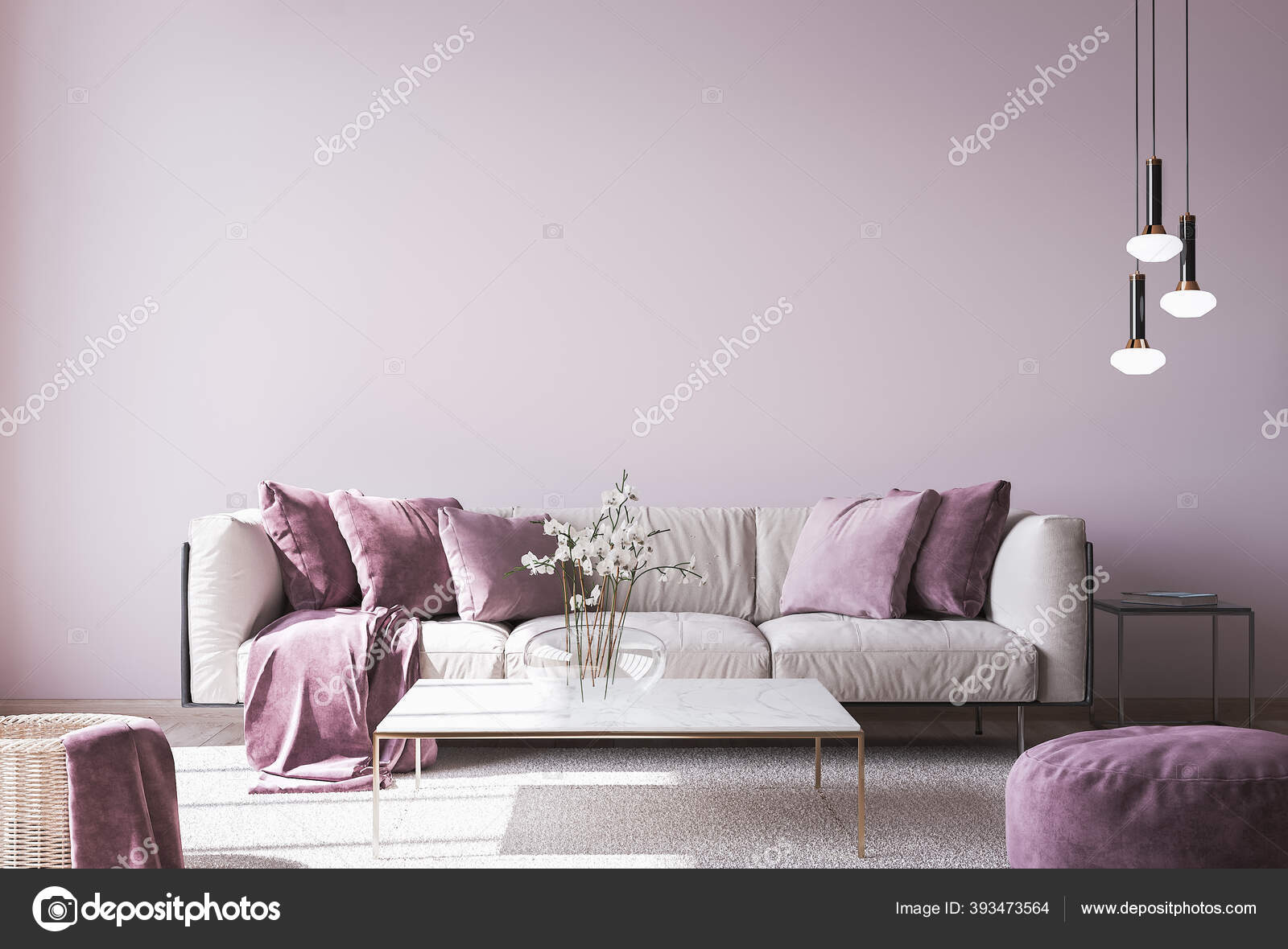 Pink Sofa White Background Baci Living Room