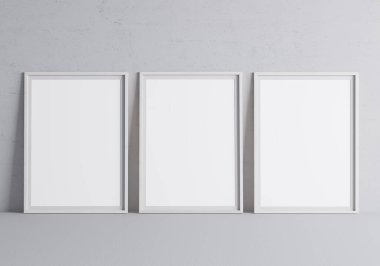 Beyaz dikey boş çerçeveler gri arkaplan üzerinde taklit 